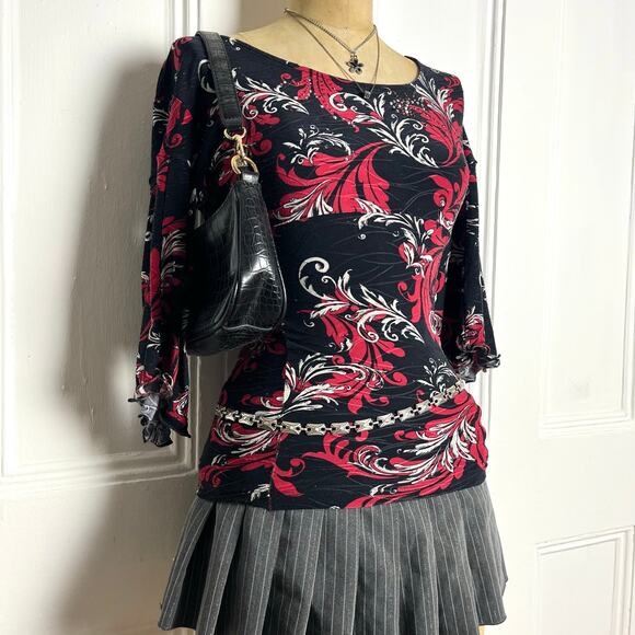 croft & barrow Tops - Black Croft & Barrow Altered Fairy Grunge Shirt Red/White 90s Pattern Size S